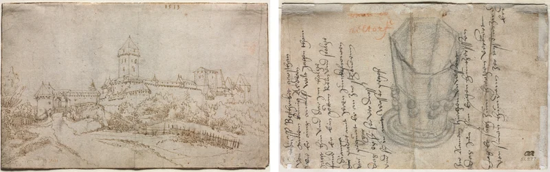 View of a Castle (recto); Eight-Sided Cup (verso)