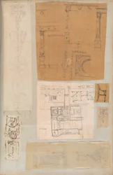 Page from a Scrapbook Containing Drawings and Several Prints of Architecture