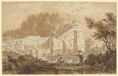 Angler with Woman and Child near a Ruin