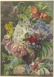 Still Life with Bouquet of Flowers and Bird