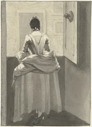 Woman Standing in Front of a Door