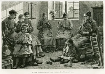 The Braiding of Straw at Sluze. Engraving by Xavier Mellery to illustrate the story 
