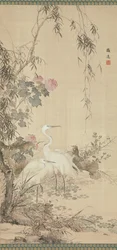 Egrets, Peonies, and Willows