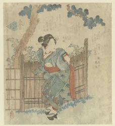 Woman Walking Past a Fence