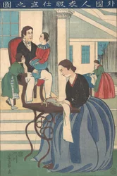 Foreign Family with Wife Making Clothes, 1860