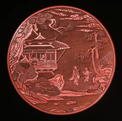 Circular Carved Cinnabar Box and Cover