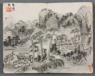Miniature Album with Figures and Landscape: Landscape with Two Buildings, 1822