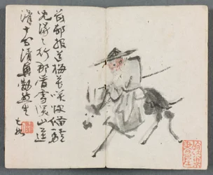 Miniature Album with Figures and Landscape Old Man on Donkey
