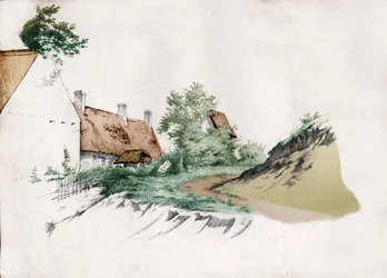 A thatched farmhouse in central France. ca 1850