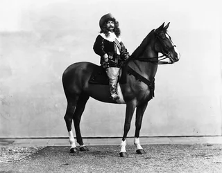 Captain Bonaini Wearing a 17th Century Costume, Photographed on Horseback