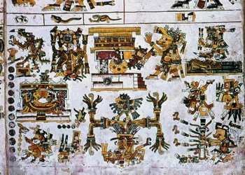 Detail from a Facsimile Copy of a Page of the Codex Borgia Showing the Four Directions and the Centre