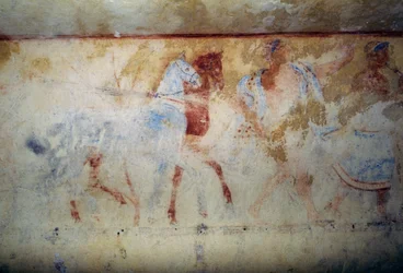 Funeral Procession with Horses and Male Figures