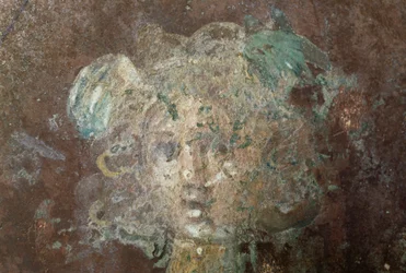 Head of Medusa, (detail) from fresco depicting Perseus, from ancient city of Stabiae, Castellammare di Stabia, Campania, Italy, Roman civilization
