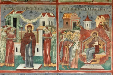 Monastery (manastirea Sucevita). The church. Exterior. The south wall. Mural painting
