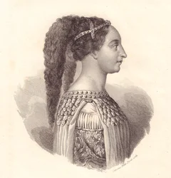 Portrait of Italian noblewoman Isotta degli Atti (circa 1432-1474), copper engraving by Caterina Piotti-Pirola