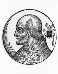 Portrait of Theodorus I (died 649), 73rd Pope of Catholic Church from 642, engraving