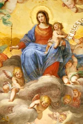 Virgin Mary and child. Fresco. Palazzo Fieschi-Crosa Di Vergagni. Genoa. Italy