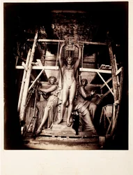 Sculptor Amie Millet with Apollo Crowning Dance and Poetry, Full-Scale Plaster Model for Bronze Statue