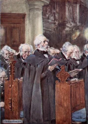 His dear old head was bent over his prayer book