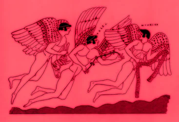 Three Winged Love Gods, illustration from Greek Vase Paintings by J. E. Harrison and D. S. MacColl, published 1894