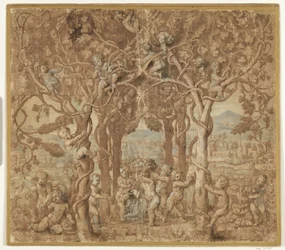 Putti Harvesting Wine and Playing with a Billy Goat