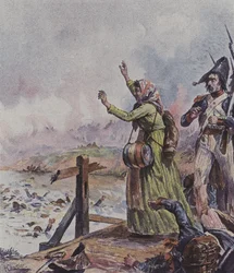 A French Cantiniere Seeing Her Husband Among a Group of Drowning Soldiers at the Battle of Arcole, Italy, 1796