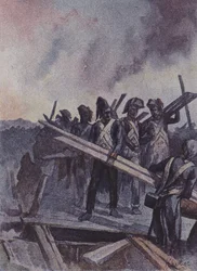 French Soldiers Building a Pontoon Bridge at the Battle of Arcole, Italy, 1796