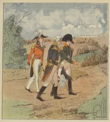 The Emperor talks with the English admiral in the presence of the governor