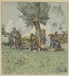 The cannonade engaged from one bank to the other