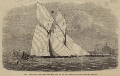 Royal London Yacht Club Sailing Match, the Romp and the Julia passing the Flag-Buoy at North Woolwich