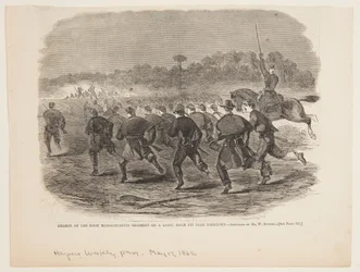 Charge of the First Massachusetts Regiment on a Rebel Rifle Pit Near Yorktown