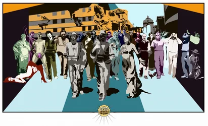 Human Procession City Street