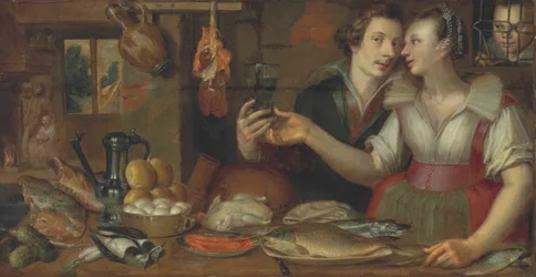 A Kitchen Interior with a Maid and a Young Man