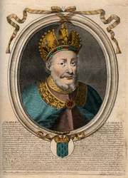 Portrait of Charles II the Bald (823-877), King of France. Engraving from 