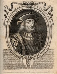 Portrait of Chilperic I, Merovingian King of France - Engraving from 