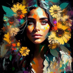 Natural Beauty, Mexican Girl Surrounded by Sunflowers