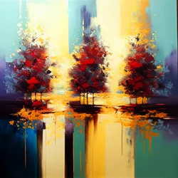 Trees in Landscape Abstract Painting, Wall Art Prints