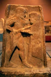 Stele with relief depicting Agamemnon and Clytemnestra, Greek civilization, 6th century BC