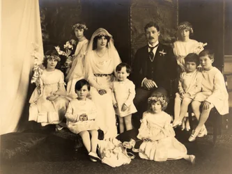 Group Photograph of Lady Dorothy Cavendish and Harold Macmillan on Their Wedding Day