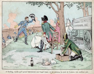 Battle of Aspern Essling - Napoleon receives news of the death of Marshal Lannes - lithograph by Job (Jacques Onfroy de Breville) from 