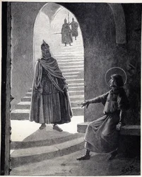 Be a Christian, I will make you knight: the words of Louis IX said Saint Louis to a buckwheat chief who entered the prison to make himself a knight. Illustration of Job (Jacques Marie Gaston Onfray de Breville)