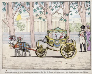 Emperor Napoleon I Bonaparte (1769-1821) with his son Prince Napoleon Francois Charles Joseph Bonaparte, who became the king of Rome Napoleon II also later called the Aiglon - Napoleon watching the King of Italy (Napoleon II) taking his first steps in a ca