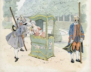 French galantry in the 18th century: a young man kisses a woman