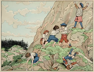 Illustration taken from the book Le bon roy Henri, illustrated by Jacques Marie Gaston Onfray de Breville: Childhood of Henri IV with the peasants