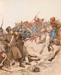 French military during the Napoleon campaigns nicknamed Marie Louise in 1815 fighting the Cossacks
