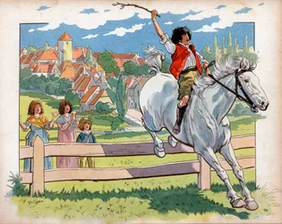 Joachim Murat (1767-1815) Child on a Horse Trains to Jump Hedges. Engraving by Jacques Marie Gaston Onfray de Breville dit Job