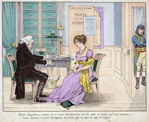 Josephine and the notary - lithograph by Job (Jacques Onfroy de Breville)