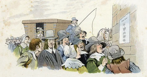 Mazarinade: the French people read the words of a song mocking Cardinal Jules Mazarin (1602-1661). in 