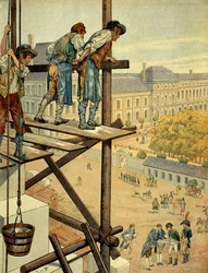 Napoleon I Bonaparte (1769-1821) attentive to the architectural and urban works of the connection between the Louvre and the Palais des Tuileries in Paris