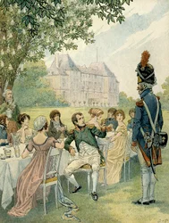 Napoleon I Bonaparte (1769-1821) during a lunch in the gardens of the castle of Malmaison